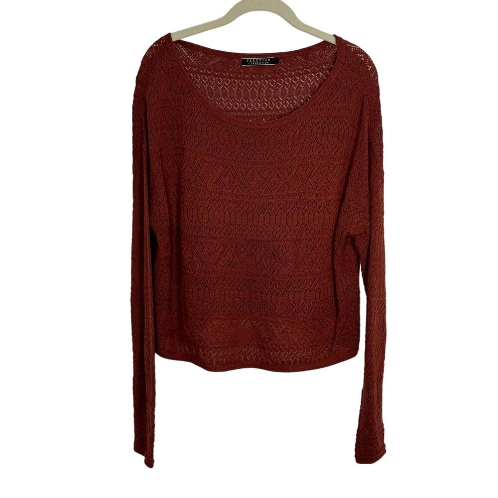 Peruvian Collection Orange Patterned Knit Long Sleeve Size Medium